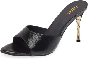 Pazzion Women Ladies Open Toe Metal High Heeled Slide Mules Slip On Slim Heel Backless Sandals Comfy Outdoor Dress Shoes Size 4-16 US