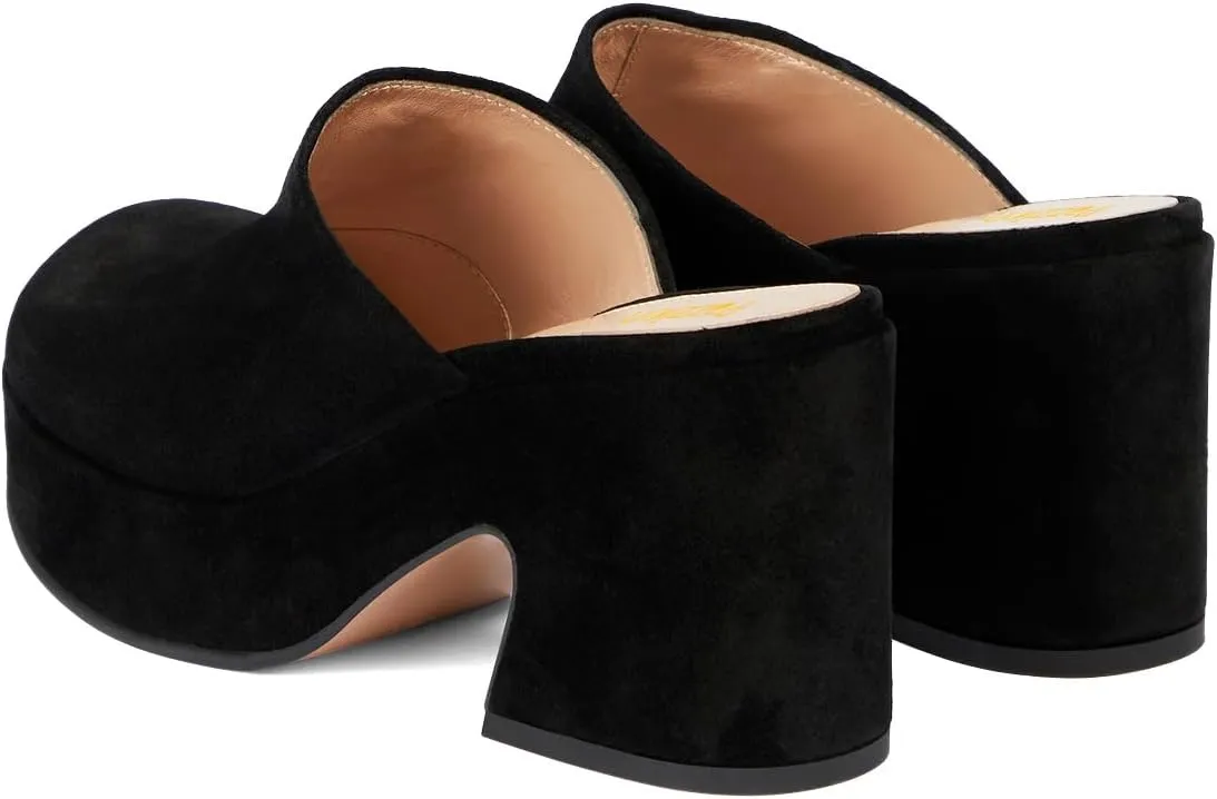 Pazzion Womens Comfy Thick Platform Closed Rounded Toe Mules Clogs Slip On Chunky High Heel Slipper Versatile Indoor Shopping Shoe Size 4-16 US