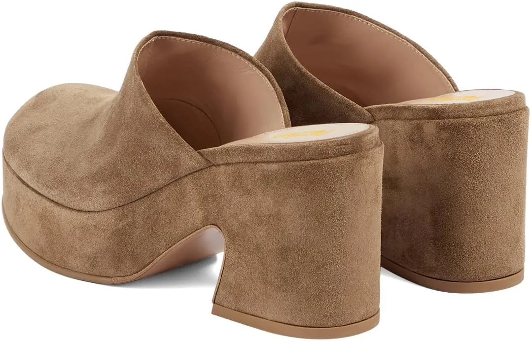 Pazzion Womens Comfy Thick Platform Closed Rounded Toe Mules Clogs Slip On Chunky High Heel Slipper Versatile Indoor Shopping Shoe Size 4-16 US