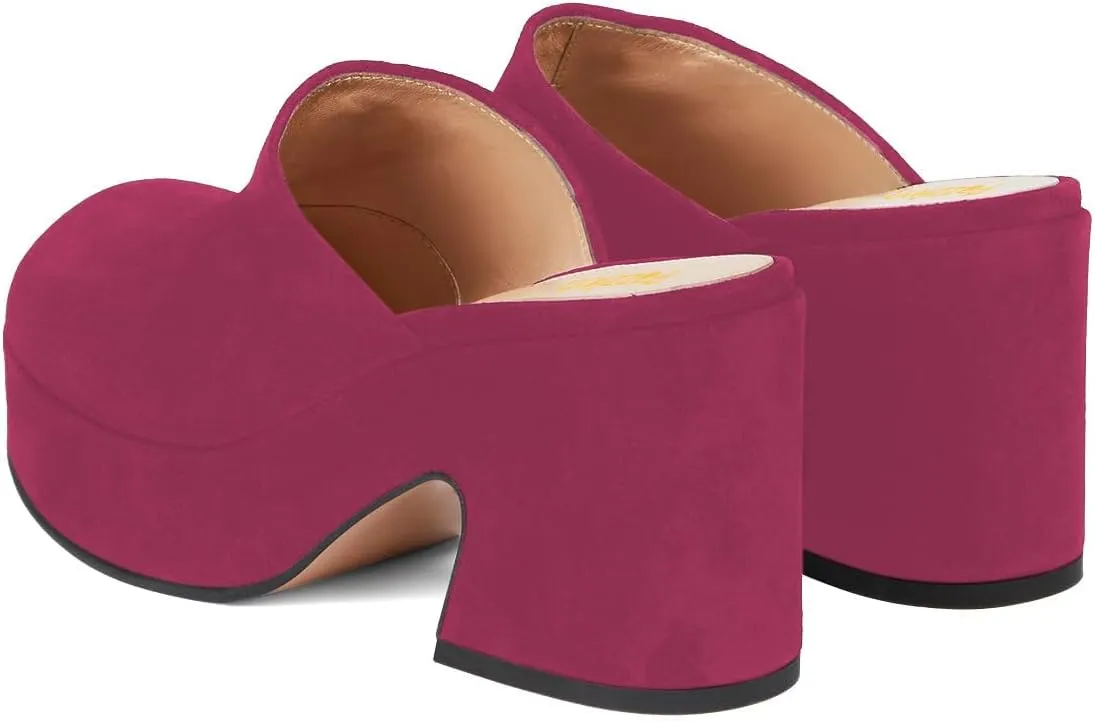 Pazzion Womens Comfy Thick Platform Closed Rounded Toe Mules Clogs Slip On Chunky High Heel Slipper Versatile Indoor Shopping Shoe Size 4-16 US