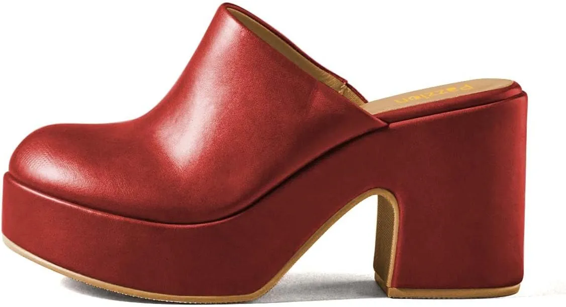Pazzion Womens Comfy Thick Platform Closed Rounded Toe Mules Clogs Slip On Chunky High Heel Slipper Versatile Indoor Shopping Shoe Size 4-16 US