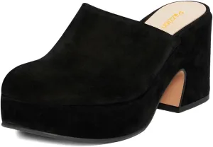 Pazzion Womens Comfy Thick Platform Closed Rounded Toe Mules Clogs Slip On Chunky High Heel Slipper Versatile Indoor Shopping Shoe Size 4-16 US