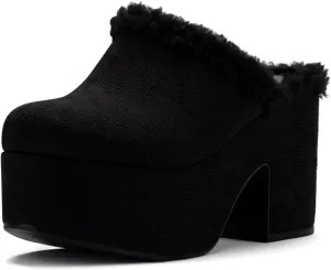 Pazzion Womens Comfy Thick Platform Closed Rounded Toe Mules Clogs Slip On Chunky High Heel Slipper Versatile Indoor Shopping Shoe Size 4-16 US