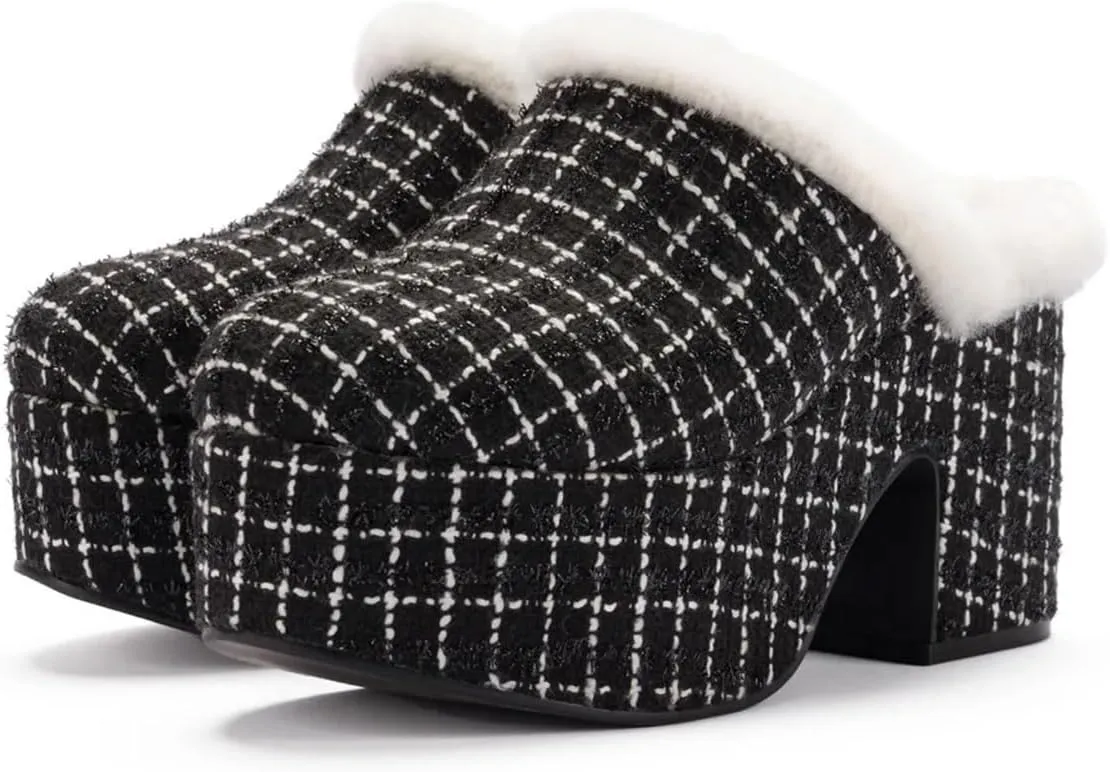 Pazzion Womens Comfy Thick Platform Closed Rounded Toe Mules Clogs Slip On Chunky High Heel Slipper Versatile Indoor Shopping Shoe Size 4-16 US