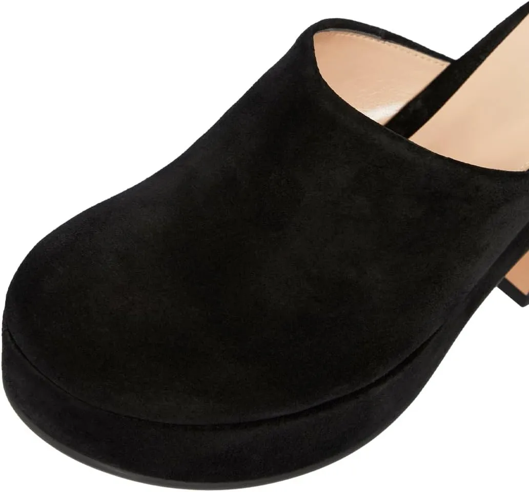 Pazzion Womens Comfy Thick Platform Closed Rounded Toe Mules Clogs Slip On Chunky High Heel Slipper Versatile Indoor Shopping Shoe Size 4-16 US