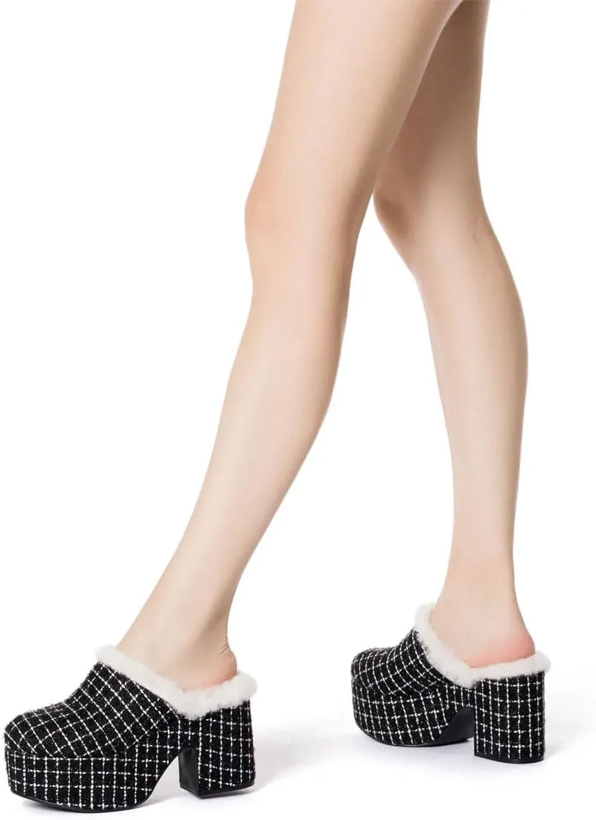 Pazzion Womens Comfy Thick Platform Closed Rounded Toe Mules Clogs Slip On Chunky High Heel Slipper Versatile Indoor Shopping Shoe Size 4-16 US