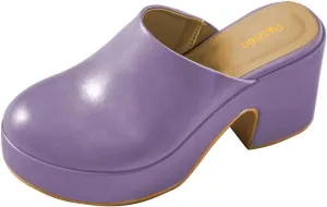 Pazzion Womens Comfy Thick Platform Closed Rounded Toe Mules Clogs Slip On Chunky High Heel Slipper Versatile Indoor Shopping Shoe Size 4-16 US