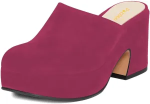 Pazzion Womens Comfy Thick Platform Closed Rounded Toe Mules Clogs Slip On Chunky High Heel Slipper Versatile Indoor Shopping Shoe Size 4-16 US