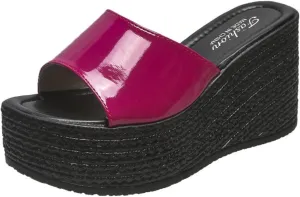 pearlzone Women's Wedge Sandals Open Toe Slip on Comfort Flip Flops Casual Summer Fish Mouth Platform Backless Mules Shoes