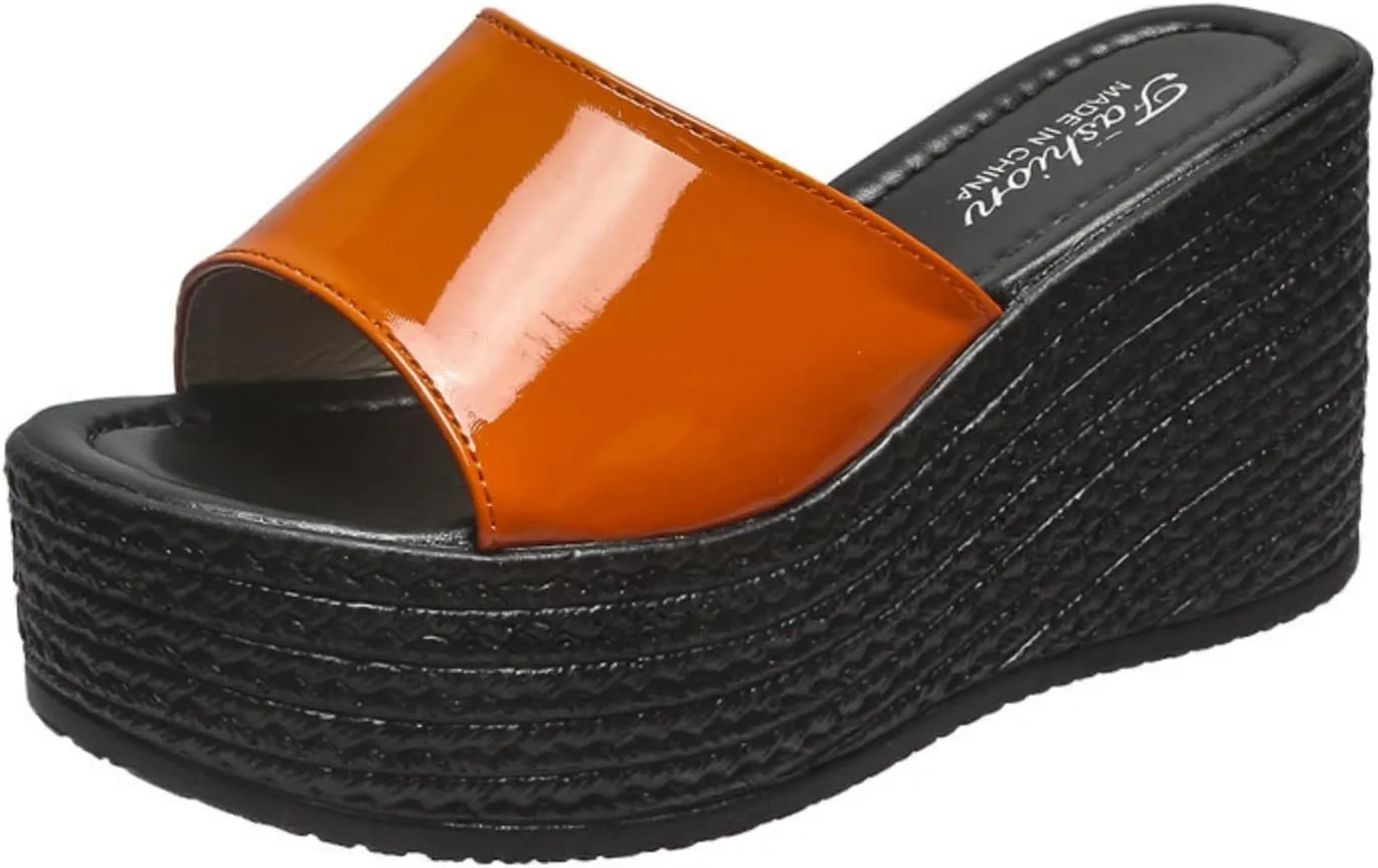 pearlzone Women's Wedge Sandals Open Toe Slip on Comfort Flip Flops Casual Summer Fish Mouth Platform Backless Mules Shoes