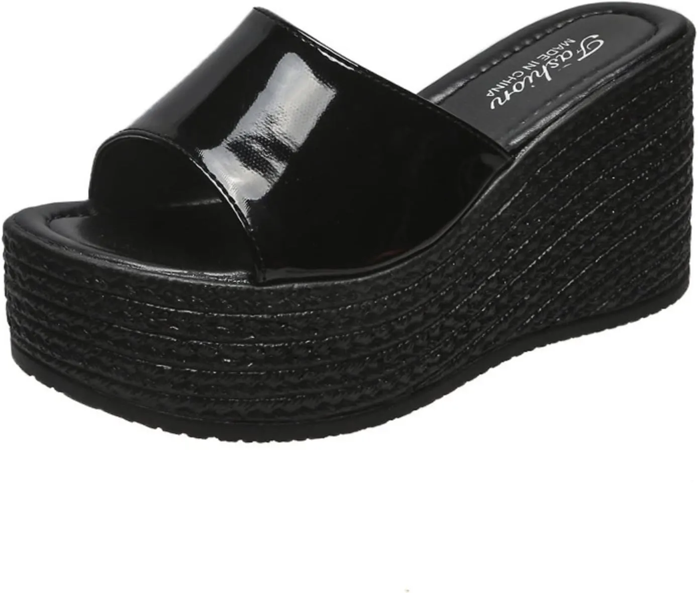 pearlzone Women's Wedge Sandals Open Toe Slip on Comfort Flip Flops Casual Summer Fish Mouth Platform Backless Mules Shoes