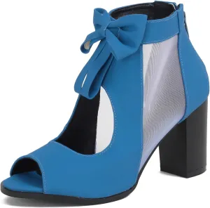 Peep Toe Chunky Block Heel Mesh Sandals Bowtie Cutout Back Zipper Sexy Ankle Boots Sandals Comfortable Dressy Date Business Party Shoes