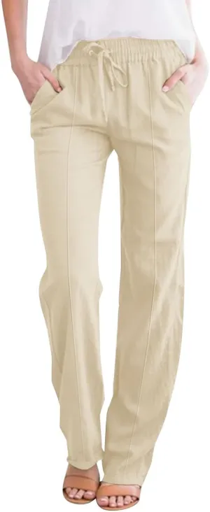 Petite Beach Pants for Women Comfortable Fit Solid Classic Friends' Gathering Big and Tall Linen Daily Outing Trendy Trousers