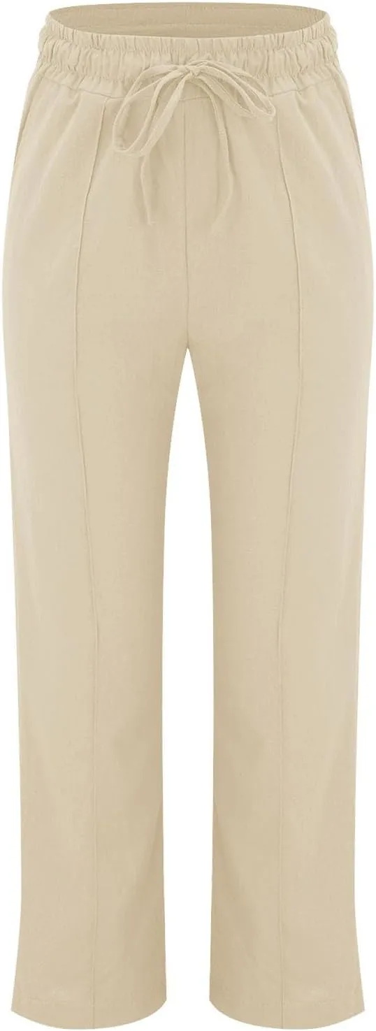Petite Beach Pants for Women Comfortable Fit Solid Classic Friends' Gathering Big and Tall Linen Daily Outing Trendy Trousers