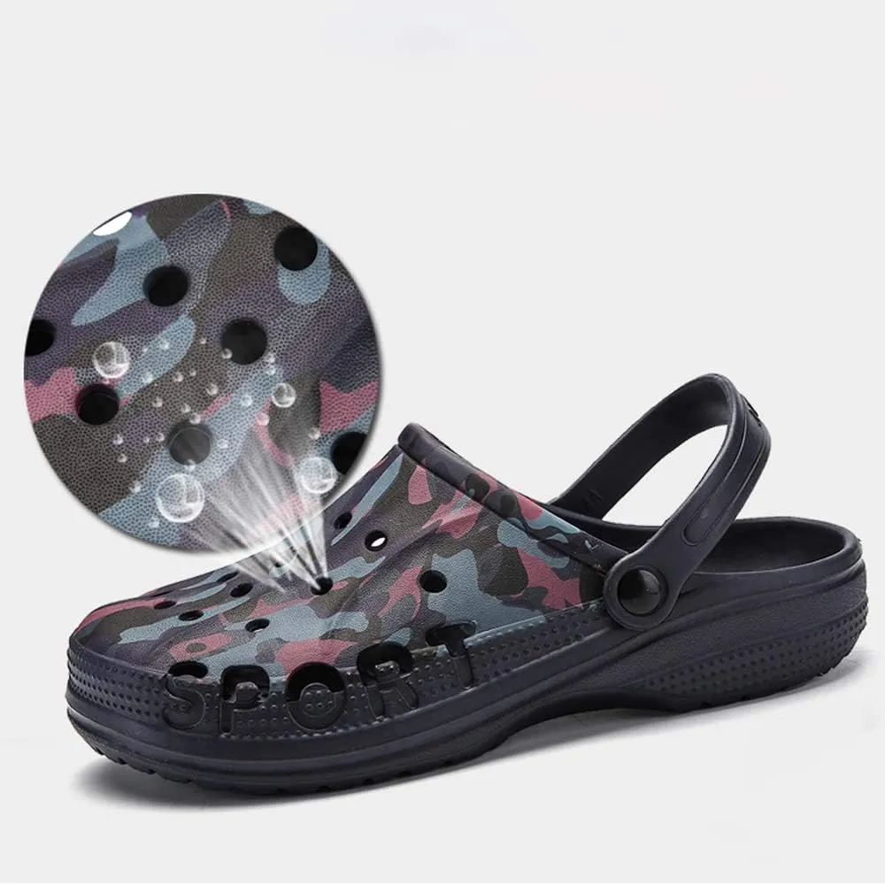 PHILDA Men's Camouflage Garden Clog Water Shoes Lightweight Slippers Anti-Slip Rubber Indoor Outdoor Mules Quick Drying Non Slip Sandals