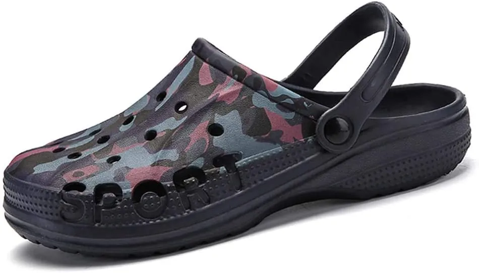 PHILDA Men's Camouflage Garden Clog Water Shoes Lightweight Slippers Anti-Slip Rubber Indoor Outdoor Mules Quick Drying Non Slip Sandals