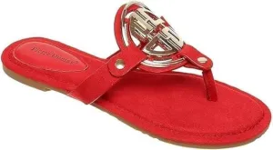 Pierre Dumas Women's Colored Flat Sandals Red Suede Size 9
