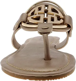 Pierre Dumas Women's Medallion Vegan Slide Thong Flip Flop Flat Sandal
