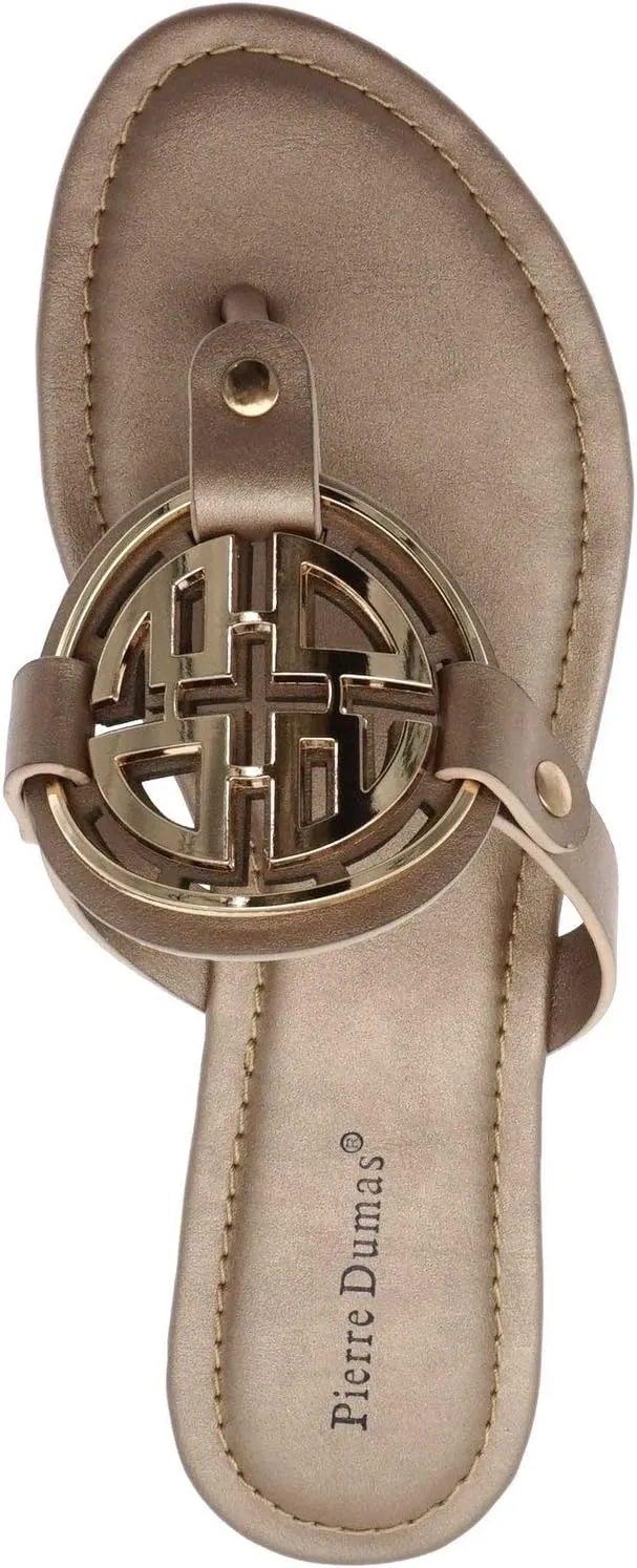 Pierre Dumas Women's Medallion Vegan Slide Thong Flip Flop Flat Sandal