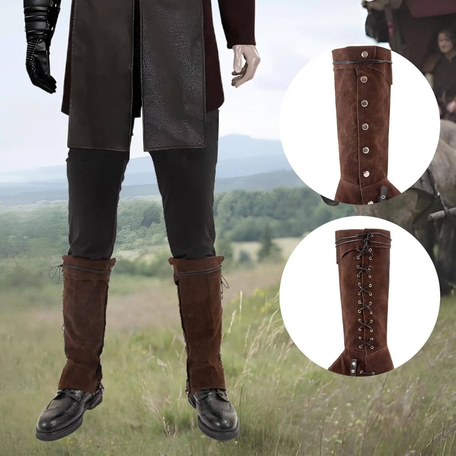 Pirate Boot Covers Medieval Renaissance Faux Leather Steampunk Boots Tops with Studs, Pirate Cosplay Halloween Boot Covers Costume Accessories for Men Women