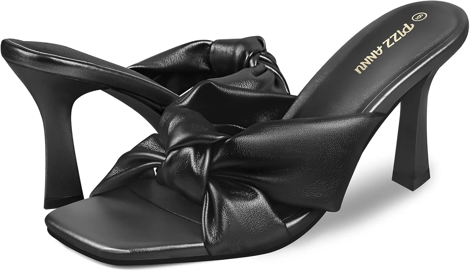 PIZZ ANNU Women's Ariana Knotted Heels Sandals Square Open Toe Heeled Sandal High Stiletto Mules Slip on Comfortable Cute Casual Dress Pumps Shoes