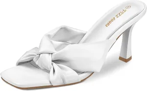 PIZZ ANNU Women's Ariana Knotted Heels Sandals Square Open Toe Heeled Sandal High Stiletto Mules Slip on Comfortable Cute Casual Dress Pumps Shoes