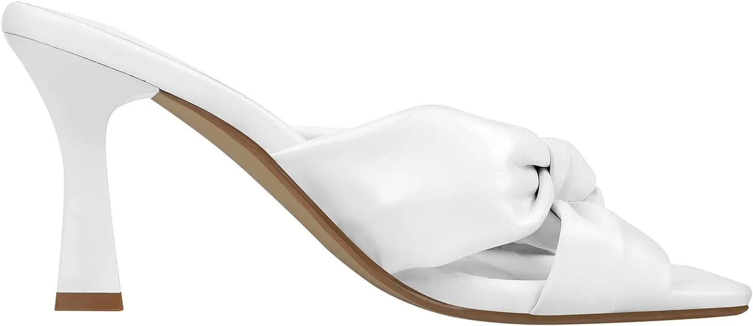 PIZZ ANNU Women's Ariana Knotted Heels Sandals Square Open Toe Heeled Sandal High Stiletto Mules Slip on Comfortable Cute Casual Dress Pumps Shoes
