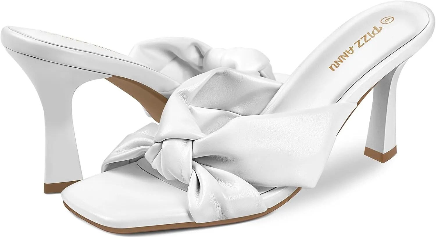 PIZZ ANNU Women's Ariana Knotted Heels Sandals Square Open Toe Heeled Sandal High Stiletto Mules Slip on Comfortable Cute Casual Dress Pumps Shoes
