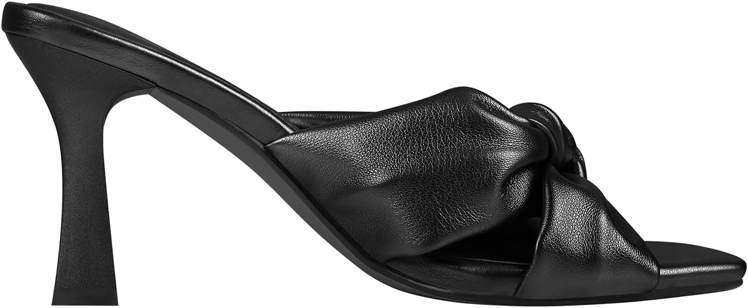 PIZZ ANNU Women's Ariana Knotted Heels Sandals Square Open Toe Heeled Sandal High Stiletto Mules Slip on Comfortable Cute Casual Dress Pumps Shoes