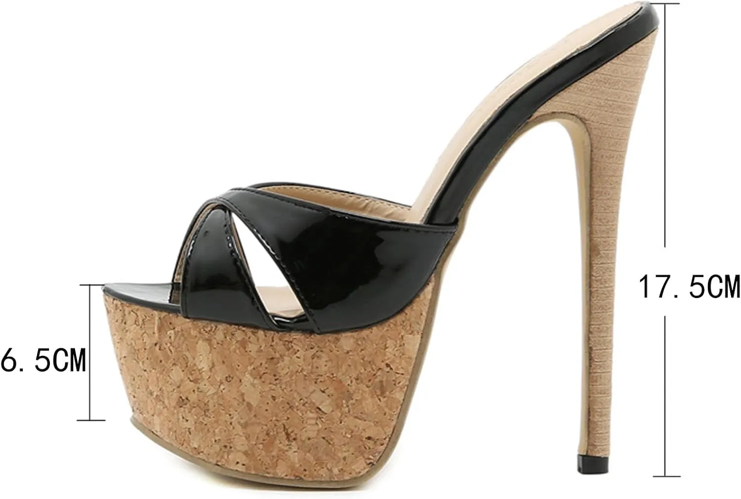 Platform Cork Stiletto Heels Sandals for Women, Open Peep Toe Hollow Super High Heels Pumps Slip on Crisscross Slippers 17.5 CM