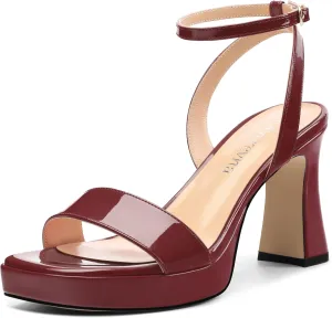 Platform Heels for Women, Chunky Square Open Toe Ankle Strap Stylish Heeled Sandals for Party Prom Wedding