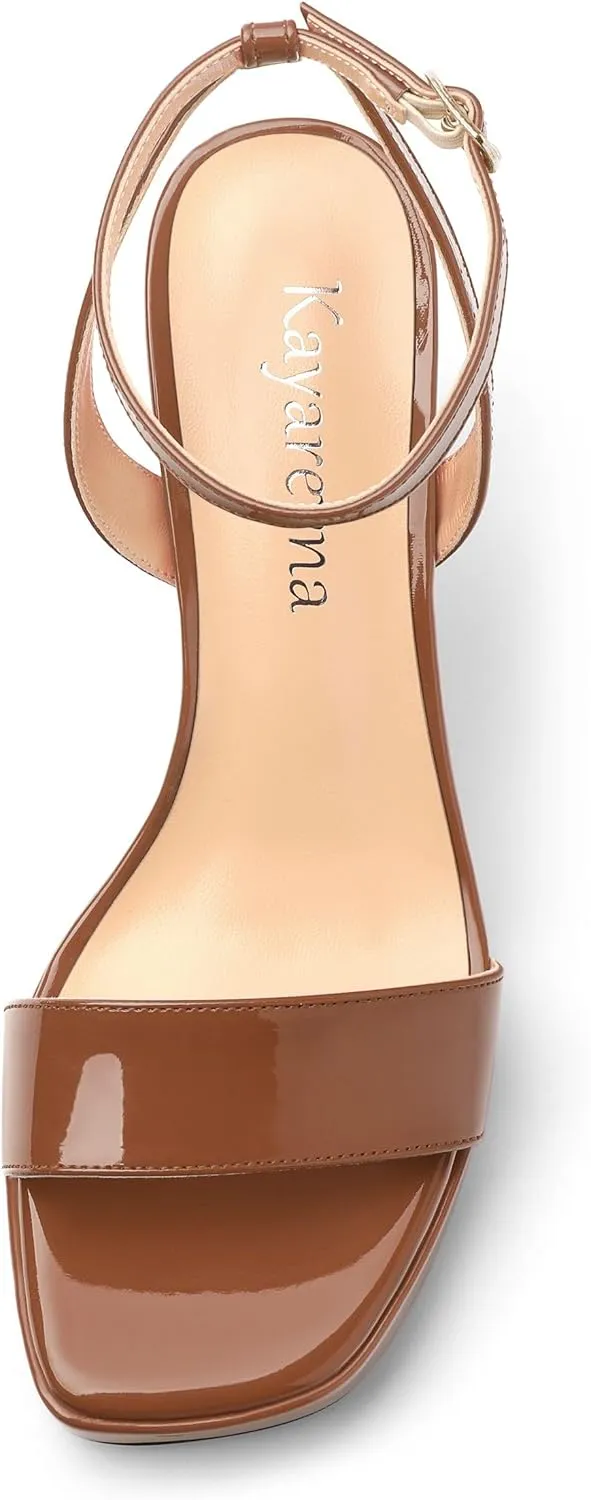 Platform Heels for Women, Chunky Square Open Toe Ankle Strap Stylish Heeled Sandals for Party Prom Wedding
