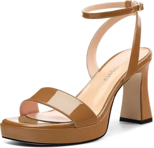 Platform Heels for Women, Chunky Square Open Toe Ankle Strap Stylish Heeled Sandals for Party Prom Wedding