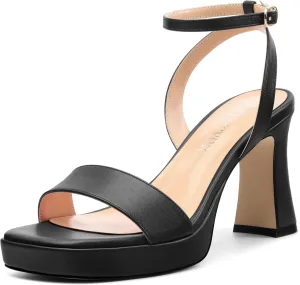 Platform Heels for Women, Chunky Square Open Toe Ankle Strap Stylish Heeled Sandals for Party Prom Wedding