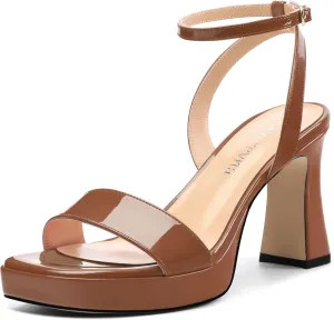Platform Heels for Women, Chunky Square Open Toe Ankle Strap Stylish Heeled Sandals for Party Prom Wedding