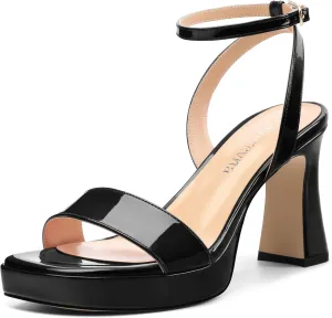 Platform Heels for Women, Chunky Square Open Toe Ankle Strap Stylish Heeled Sandals for Party Prom Wedding