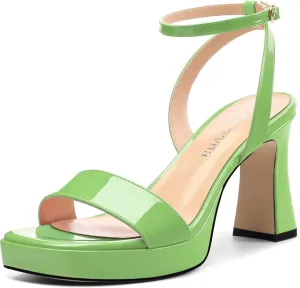 Platform Heels for Women, Chunky Square Open Toe Ankle Strap Stylish Heeled Sandals for Party Prom Wedding