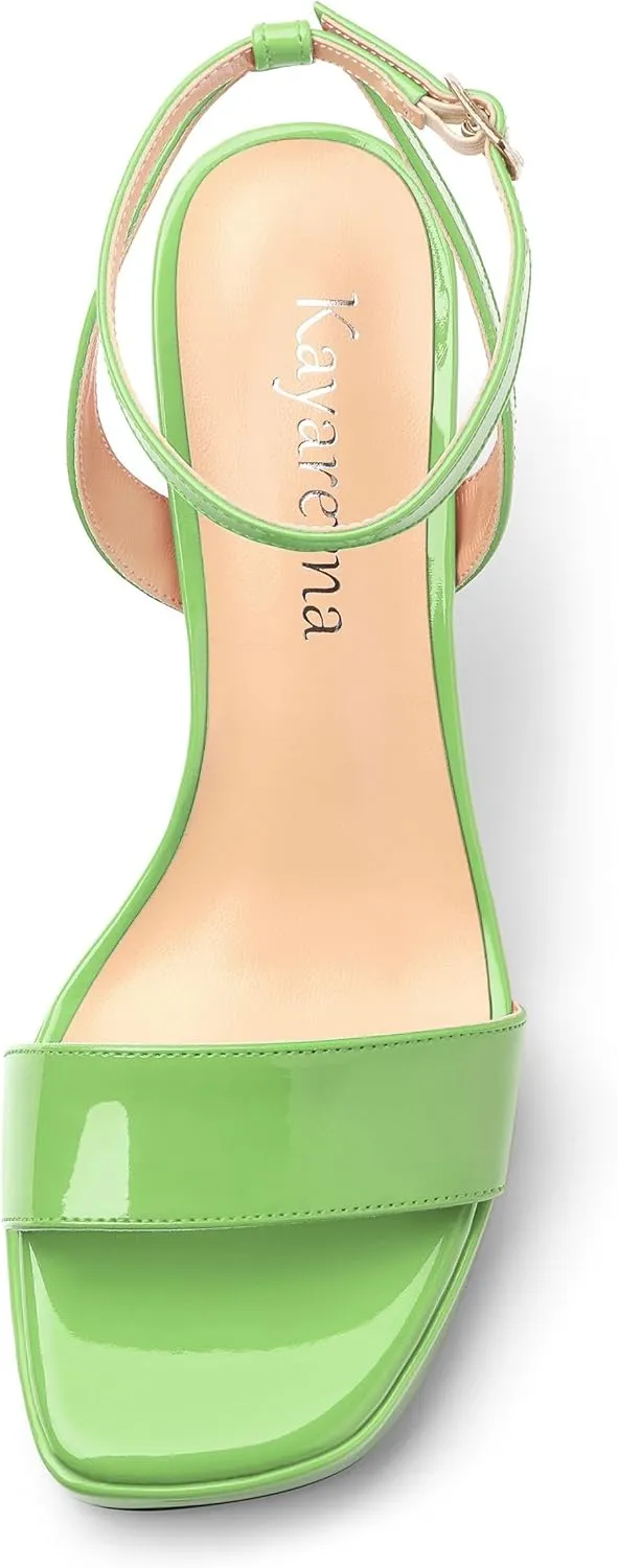 Platform Heels for Women, Chunky Square Open Toe Ankle Strap Stylish Heeled Sandals for Party Prom Wedding
