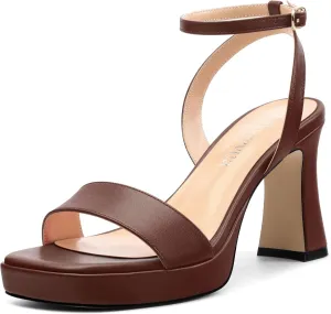 Platform Heels for Women, Chunky Square Open Toe Ankle Strap Stylish Heeled Sandals for Party Prom Wedding