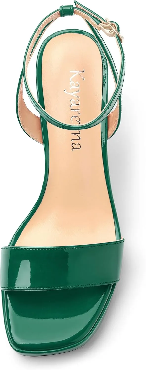 Platform Heels for Women, Chunky Square Open Toe Ankle Strap Stylish Heeled Sandals for Party Prom Wedding