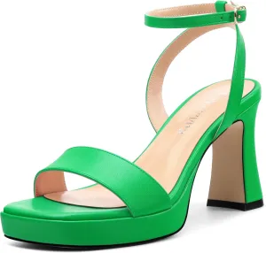 Platform Heels for Women, Chunky Square Open Toe Ankle Strap Stylish Heeled Sandals for Party Prom Wedding