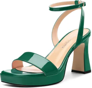 Platform Heels for Women, Chunky Square Open Toe Ankle Strap Stylish Heeled Sandals for Party Prom Wedding