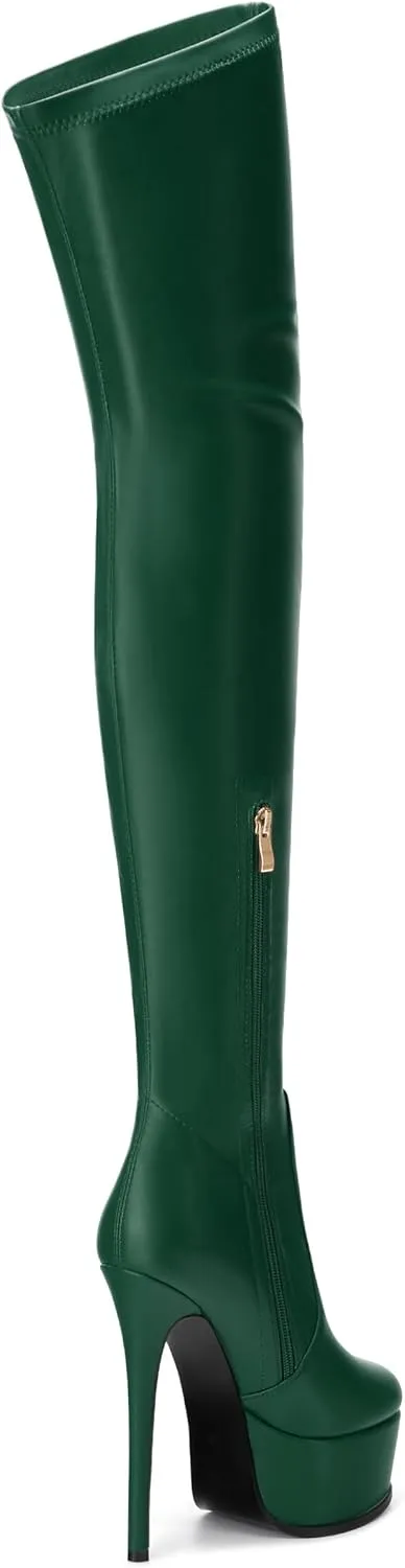 Platform Over The Knee Boots for Women Thigh High Stiletto Zipper Round Toe Long Boots Classic Sexy Fashion Tall Boots