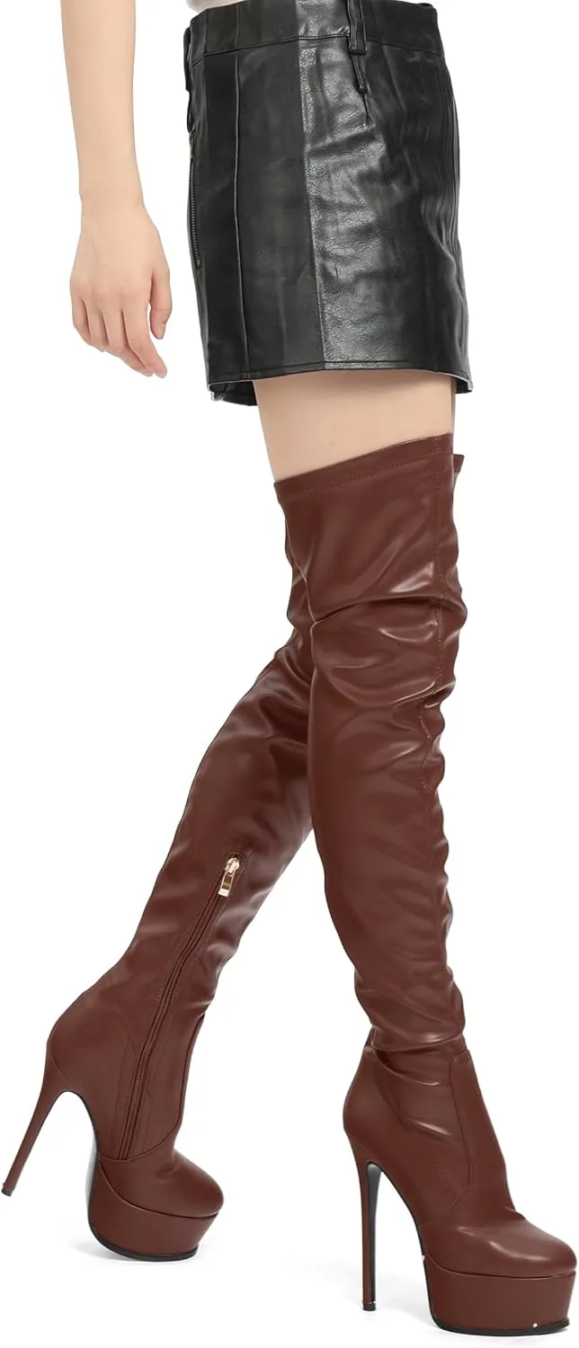 Platform Over The Knee Boots for Women Thigh High Stiletto Zipper Round Toe Long Boots Classic Sexy Fashion Tall Boots