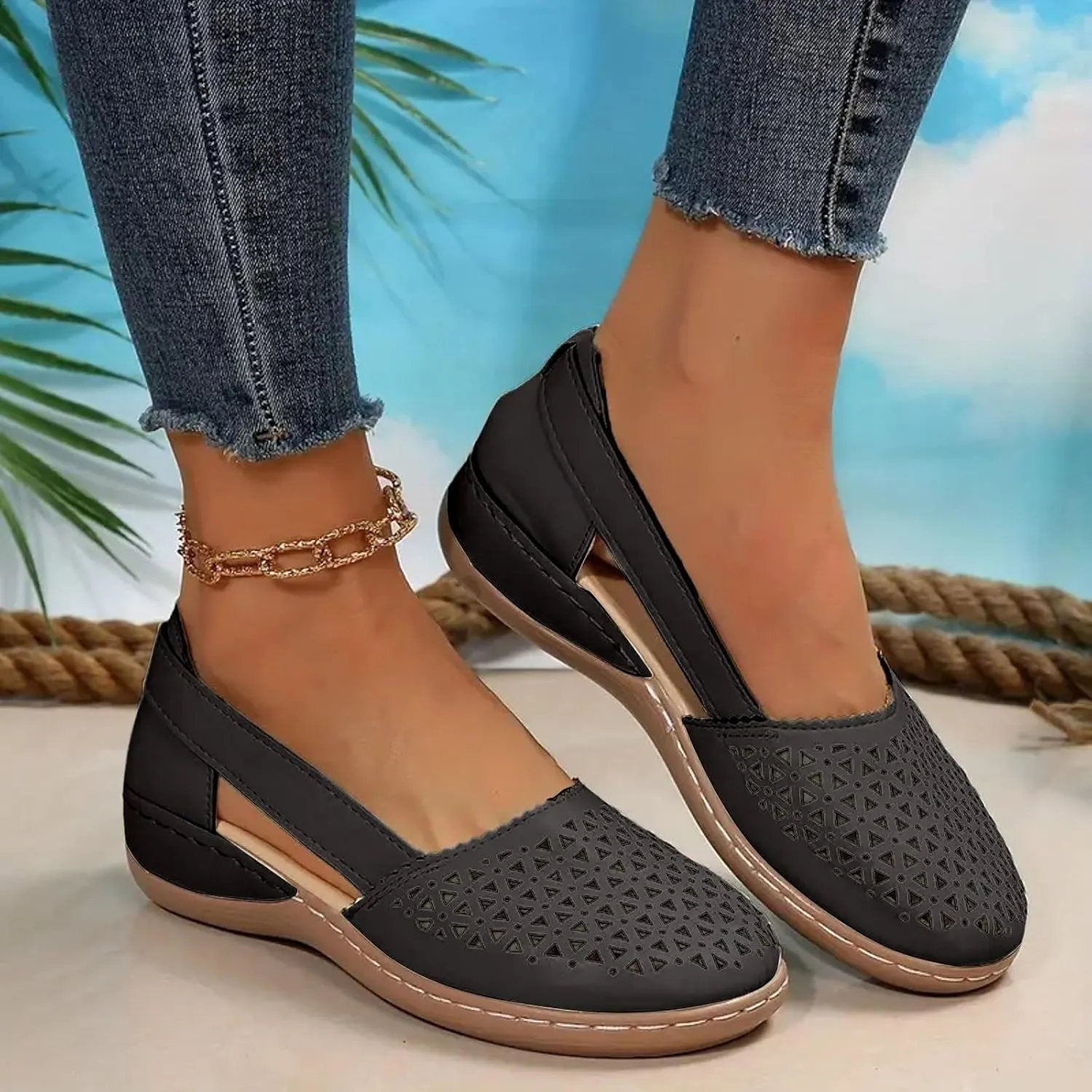 Platform Sandals Chunky Heel Slip on Wedge Sandals Breathable Trendy Women Summer Shoes Outdoor