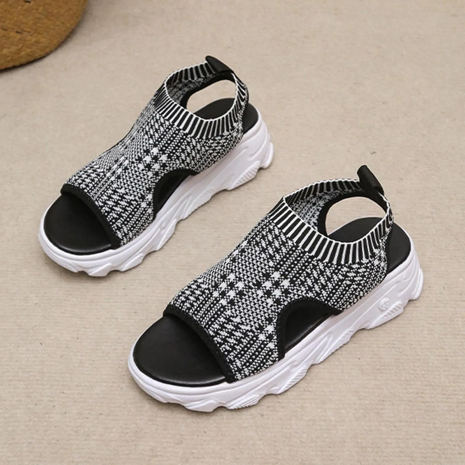 Platform Sandals for Women Casual Summer Fish Mouth Open Toe Slip on Sandals Lightweight Comfortable Net Cloth Hollow Athletic Sandals Outdoor Shoes