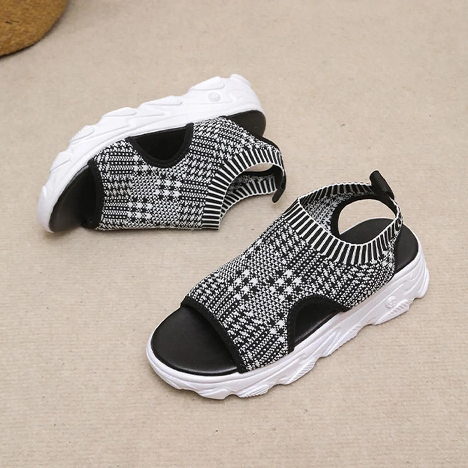 Platform Sandals for Women Casual Summer Fish Mouth Open Toe Slip on Sandals Lightweight Comfortable Net Cloth Hollow Athletic Sandals Outdoor Shoes