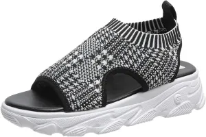 Platform Sandals for Women Casual Summer Fish Mouth Open Toe Slip on Sandals Lightweight Comfortable Net Cloth Hollow Athletic Sandals Outdoor Shoes