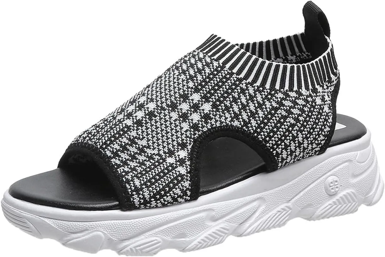 Platform Sandals for Women Casual Summer Fish Mouth Open Toe Slip on Sandals Lightweight Comfortable Net Cloth Hollow Athletic Sandals Outdoor Shoes