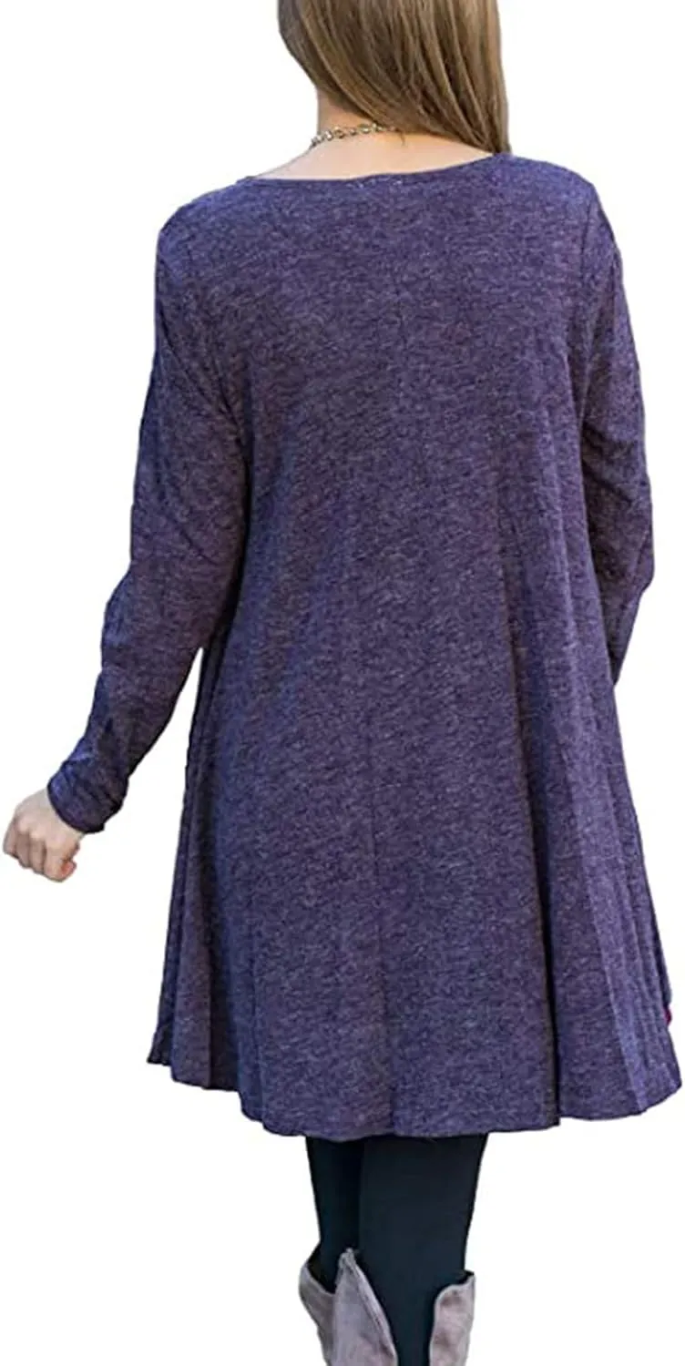 Poetsky Women's Long Sleeve Solid Color Tunic Tops Layered Chiffon Hem Casual Loose Blouse Shirts